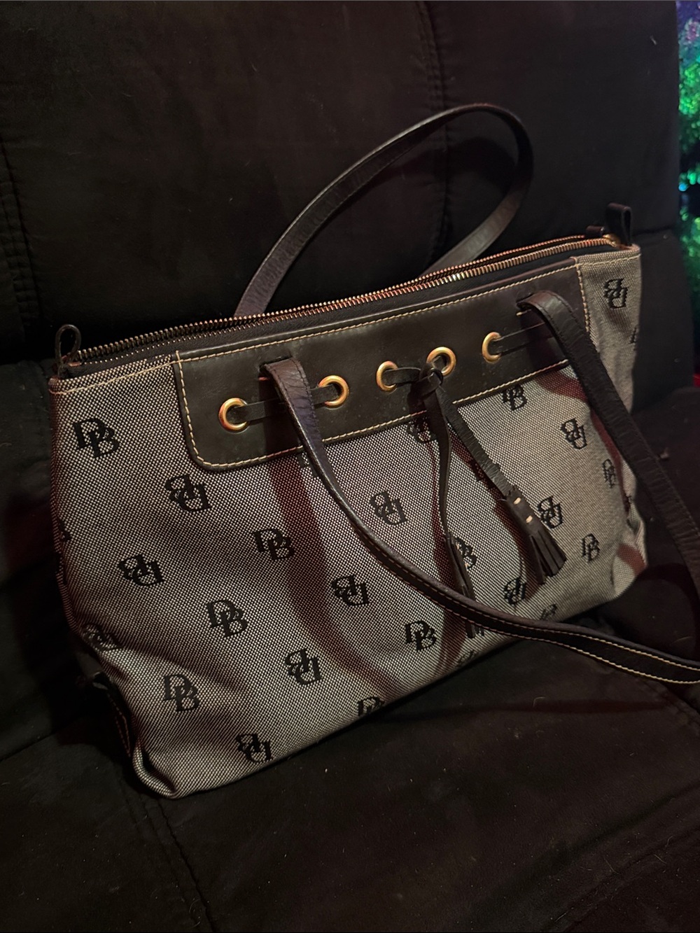 Dooney & Bourke Black and Gray Signature Canvas Shoulder Bag